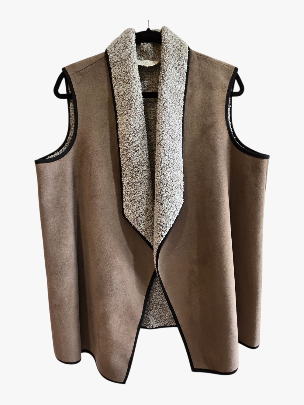 Talbots Taupe Faux-Suede Sherpa-Trim Vest